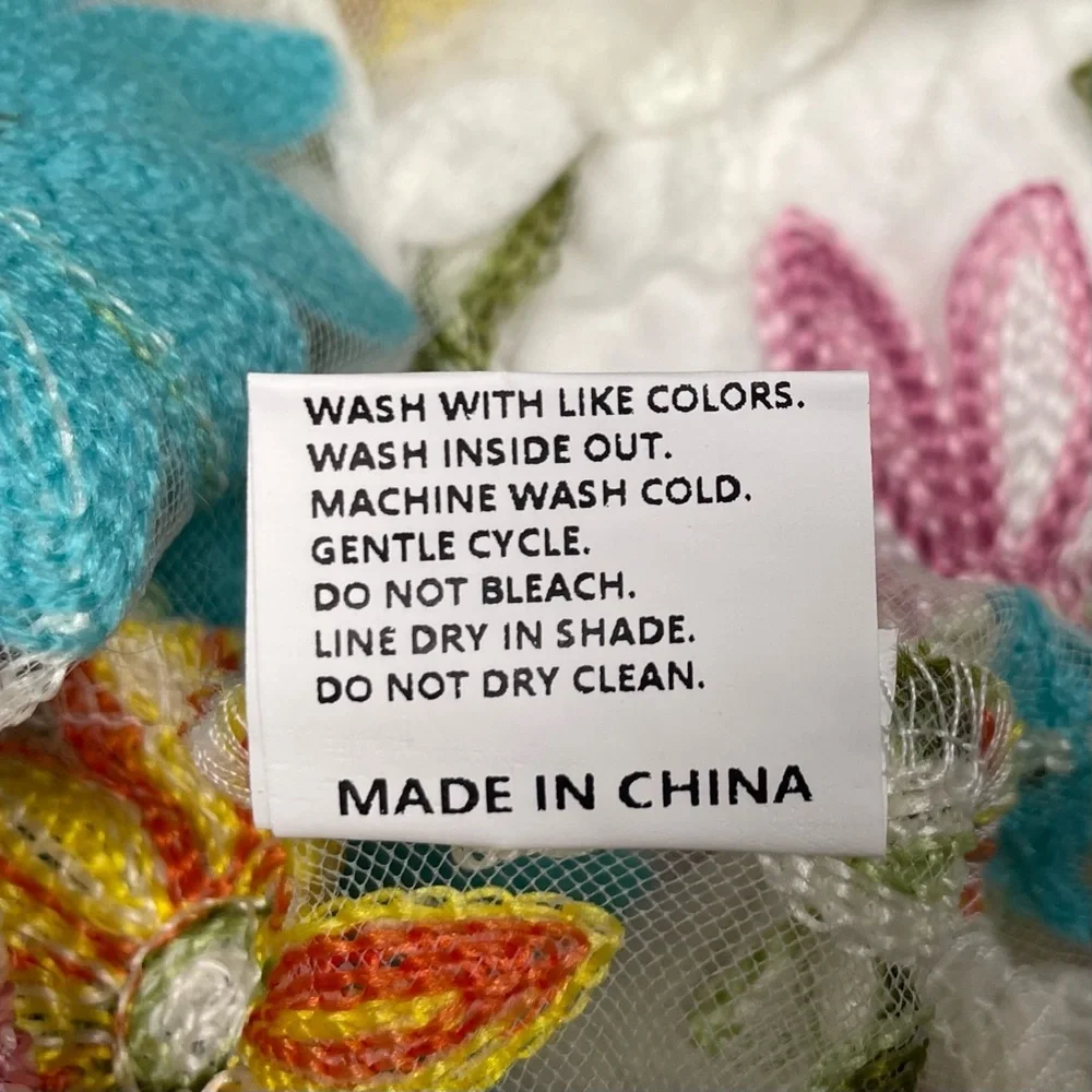 Embroidered Floral Top Size XL Sheer Tulle Background 
Boho Beach Party Garden - Picture 7 of 11